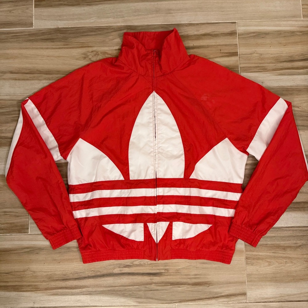 Adidas Originals Big Trefoil Windbreaker Jacket Red White FM9891 Mens XL